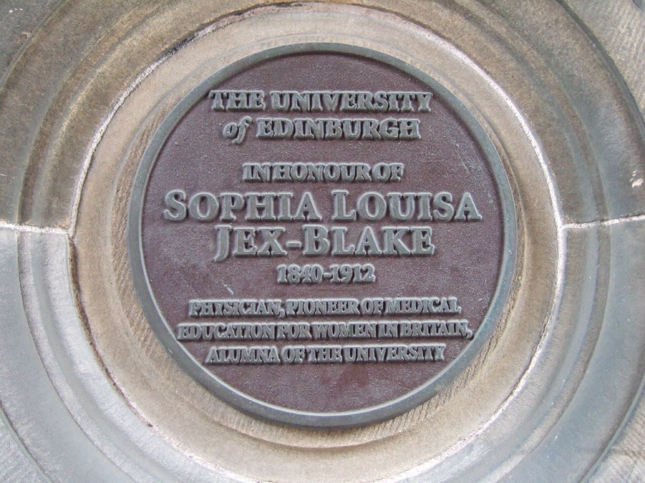 Sophia Louisa Jex-Blake memorial plaque, Edinburgh Medical School.jpg